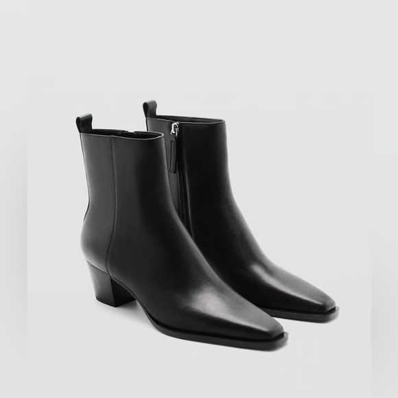 Mango leather black ankle boots with block heel sz